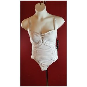 Torrid White Lattice Front One Piece swimsuit